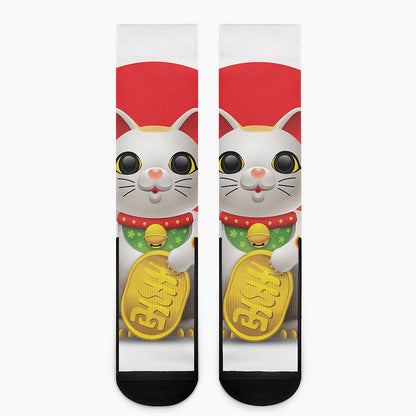 Japanese Lucky Cat Maneki Neko Print Crew Socks