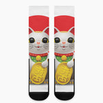 Japanese Lucky Cat Maneki Neko Print Crew Socks