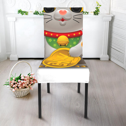 Japanese Lucky Cat Maneki Neko Print Dining Chair Slipcover