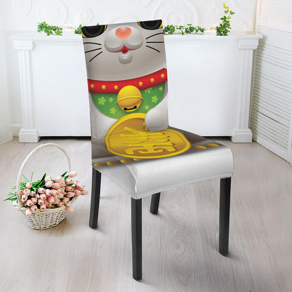 Japanese Lucky Cat Maneki Neko Print Dining Chair Slipcover