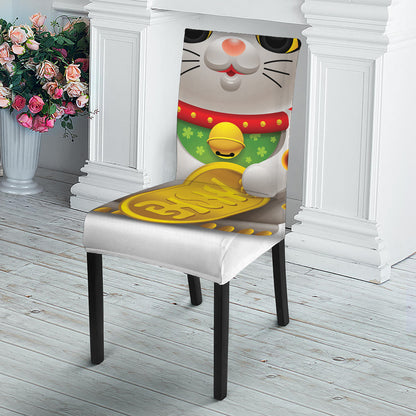 Japanese Lucky Cat Maneki Neko Print Dining Chair Slipcover