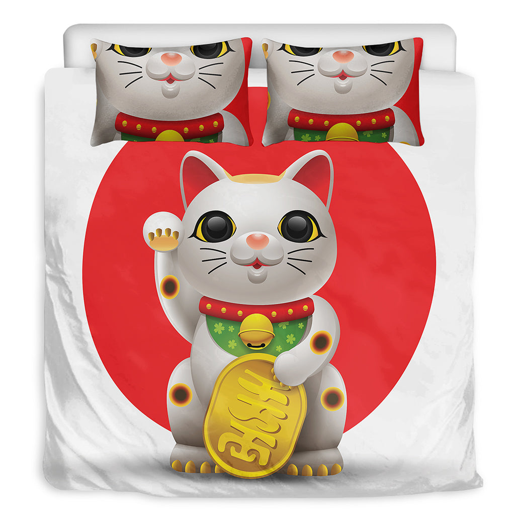 Japanese Lucky Cat Maneki Neko Print Duvet Cover Bedding Set