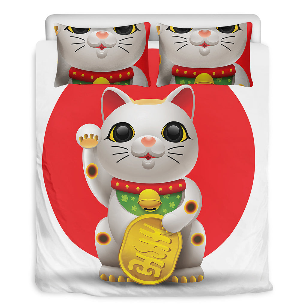 Japanese Lucky Cat Maneki Neko Print Duvet Cover Bedding Set