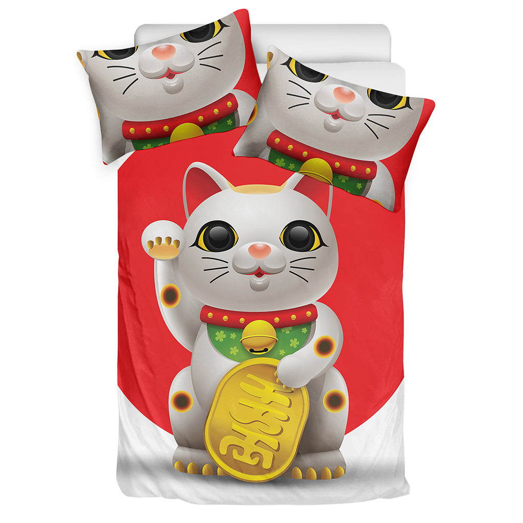 Japanese Lucky Cat Maneki Neko Print Duvet Cover Bedding Set