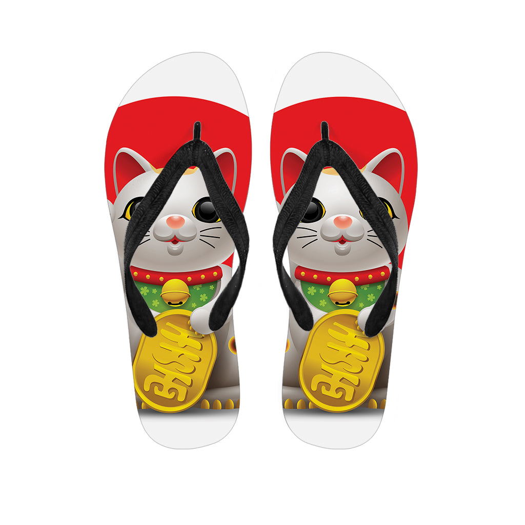 Japanese Lucky Cat Maneki Neko Print Flip Flops