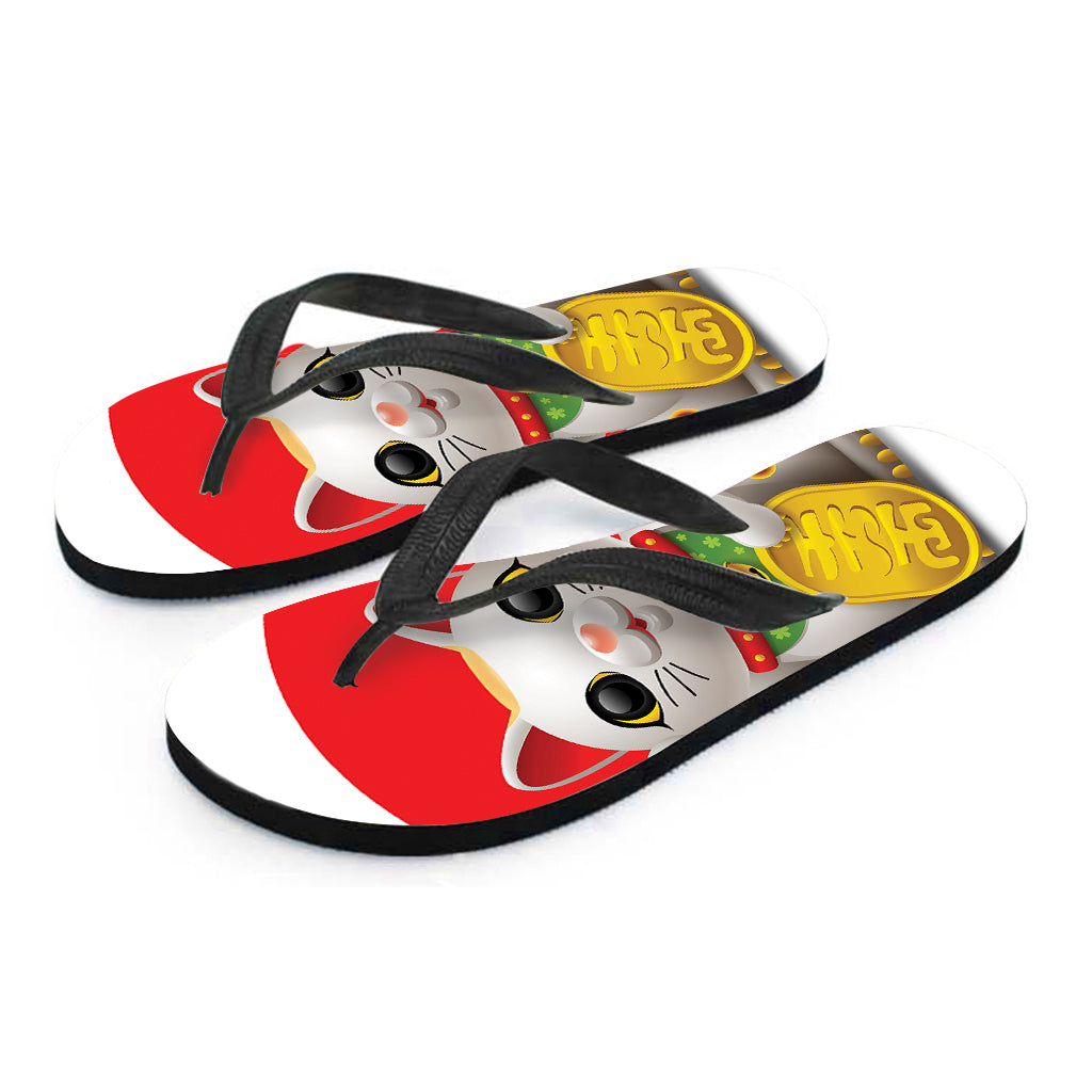 Japanese Lucky Cat Maneki Neko Print Flip Flops