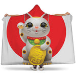 Japanese Lucky Cat Maneki Neko Print Hooded Blanket