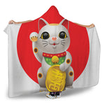 Japanese Lucky Cat Maneki Neko Print Hooded Blanket