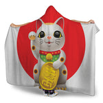 Japanese Lucky Cat Maneki Neko Print Hooded Blanket