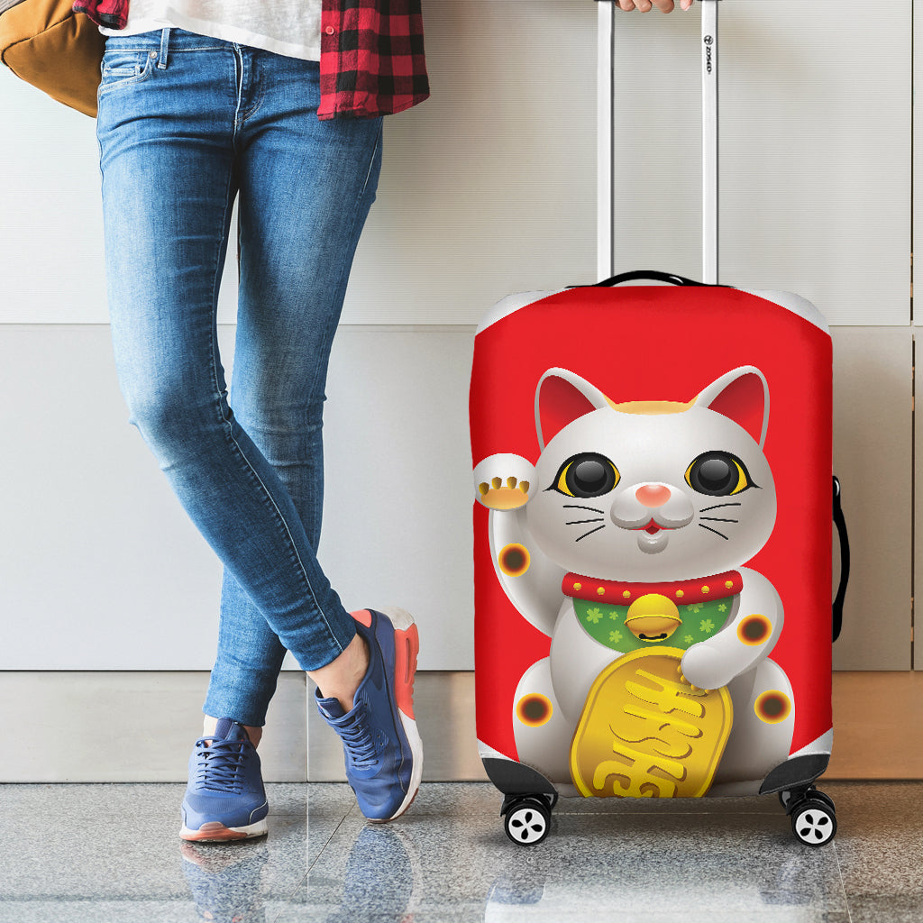 Japanese Lucky Cat Maneki Neko Print Luggage Cover