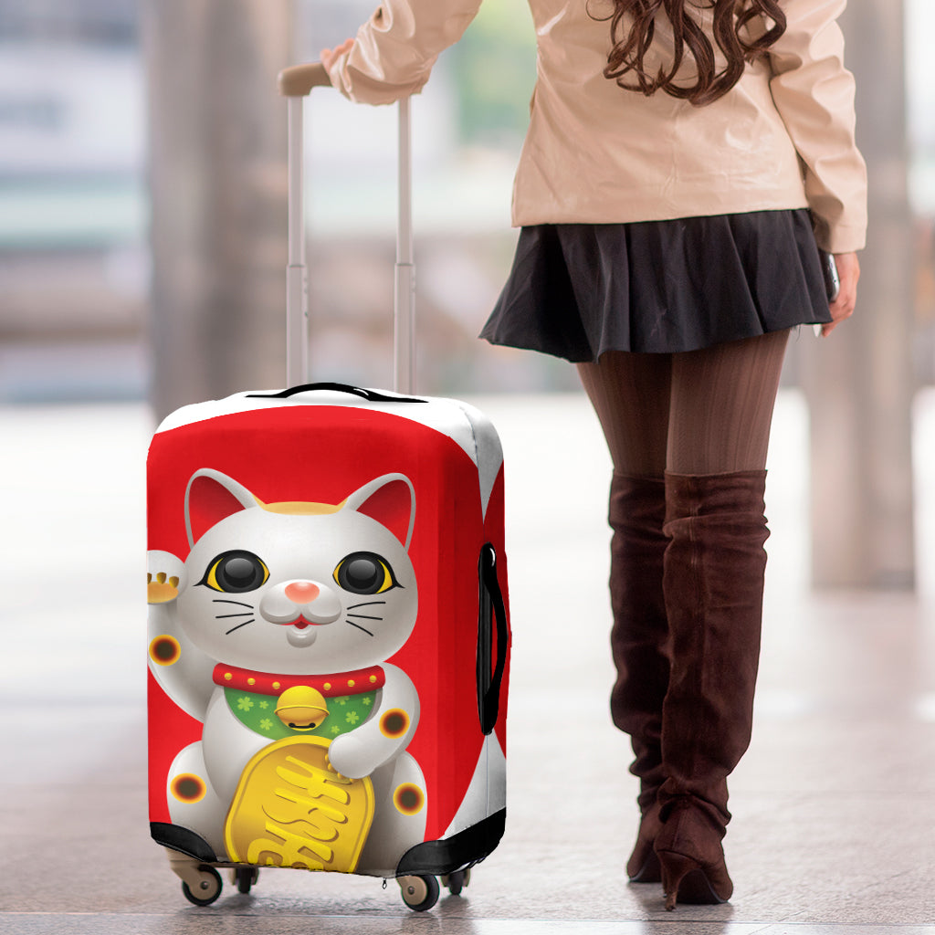 Japanese Lucky Cat Maneki Neko Print Luggage Cover