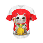 Japanese Lucky Cat Maneki Neko Print Men's Baseball Jersey
