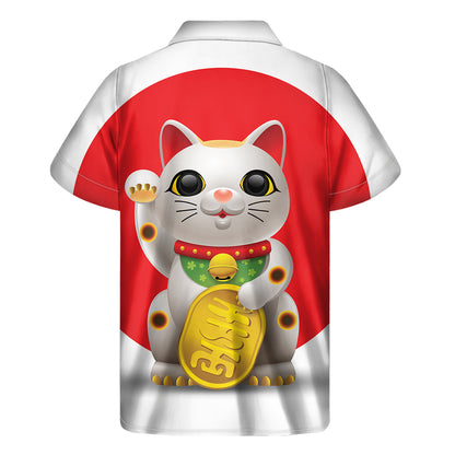 Japanese Lucky Cat Maneki Neko Print Men's Short Sleeve Shirt