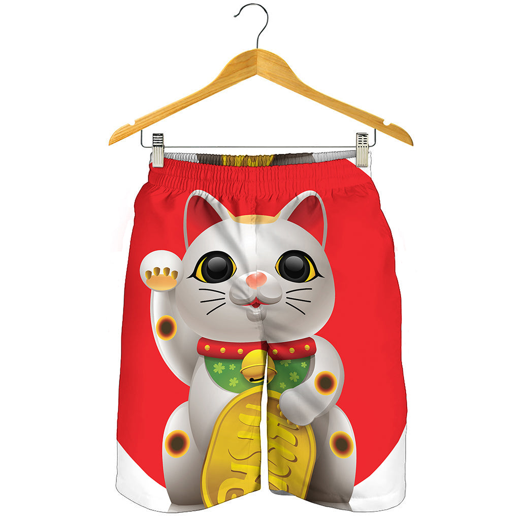 Japanese Lucky Cat Maneki Neko Print Men's Shorts