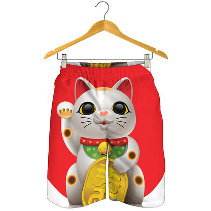 Japanese Lucky Cat Maneki Neko Print Men's Shorts