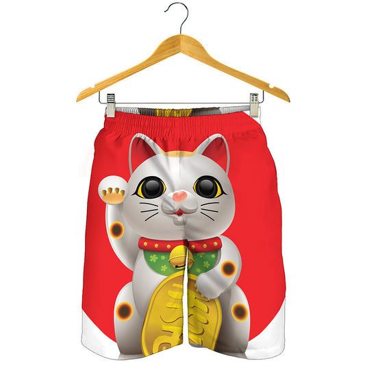 Japanese Lucky Cat Maneki Neko Print Men's Shorts