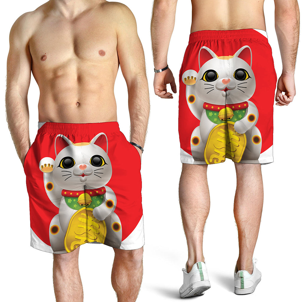 Japanese Lucky Cat Maneki Neko Print Men's Shorts