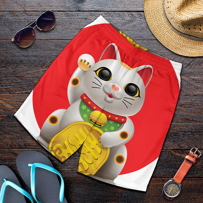 Japanese Lucky Cat Maneki Neko Print Men's Shorts