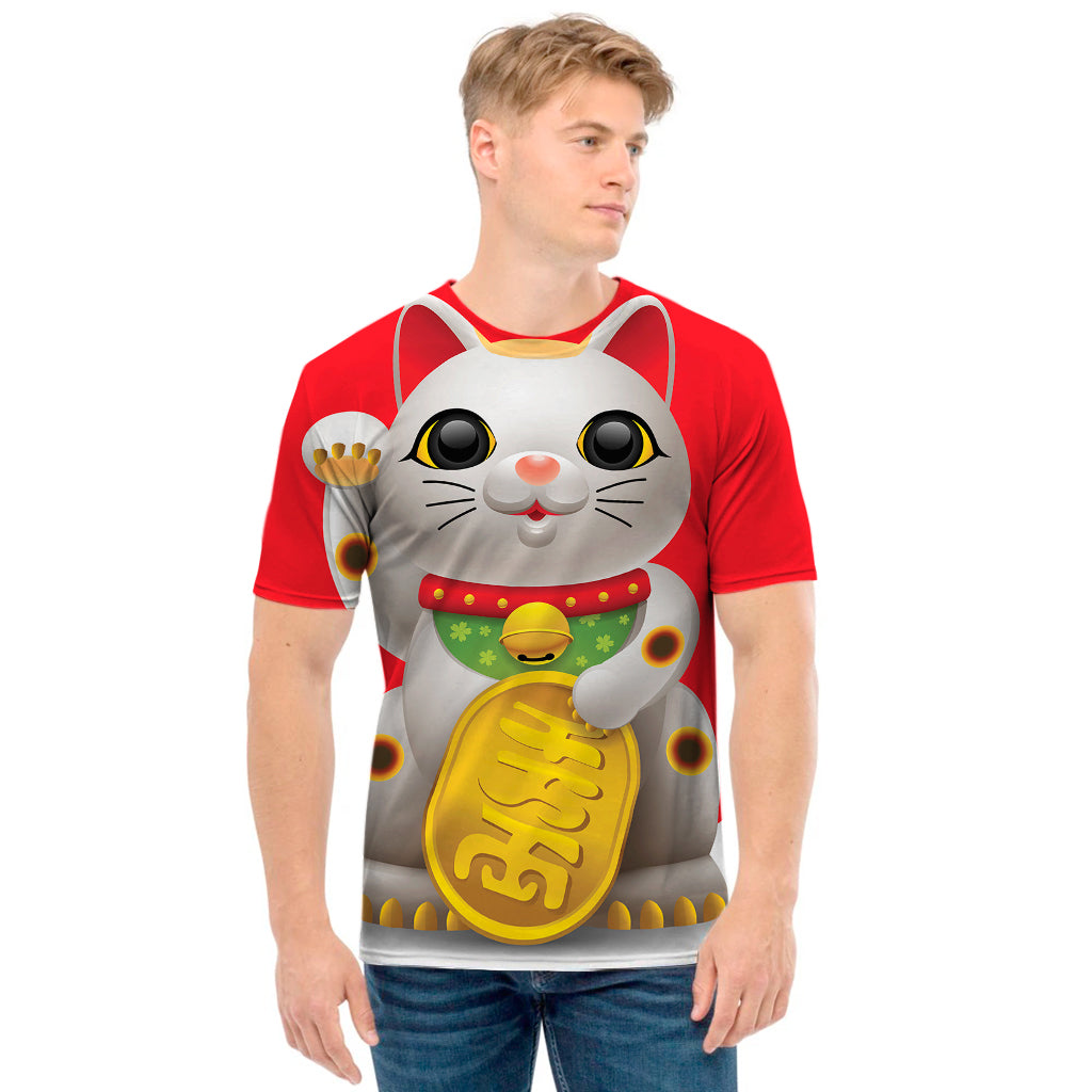 Japanese Lucky Cat Maneki Neko Print Men's T-Shirt