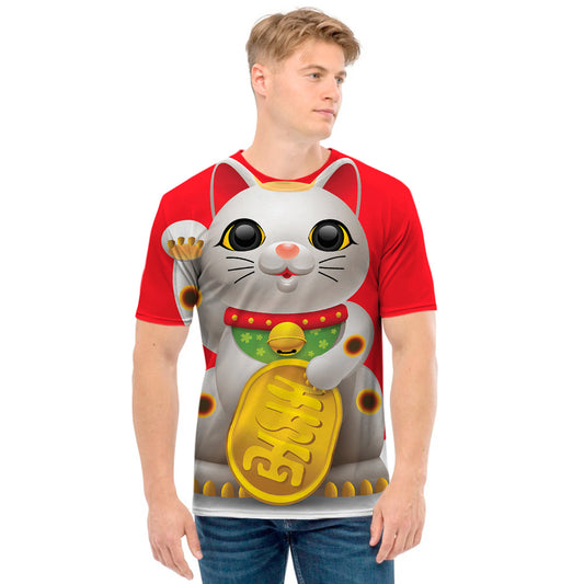 Japanese Lucky Cat Maneki Neko Print Men's T-Shirt