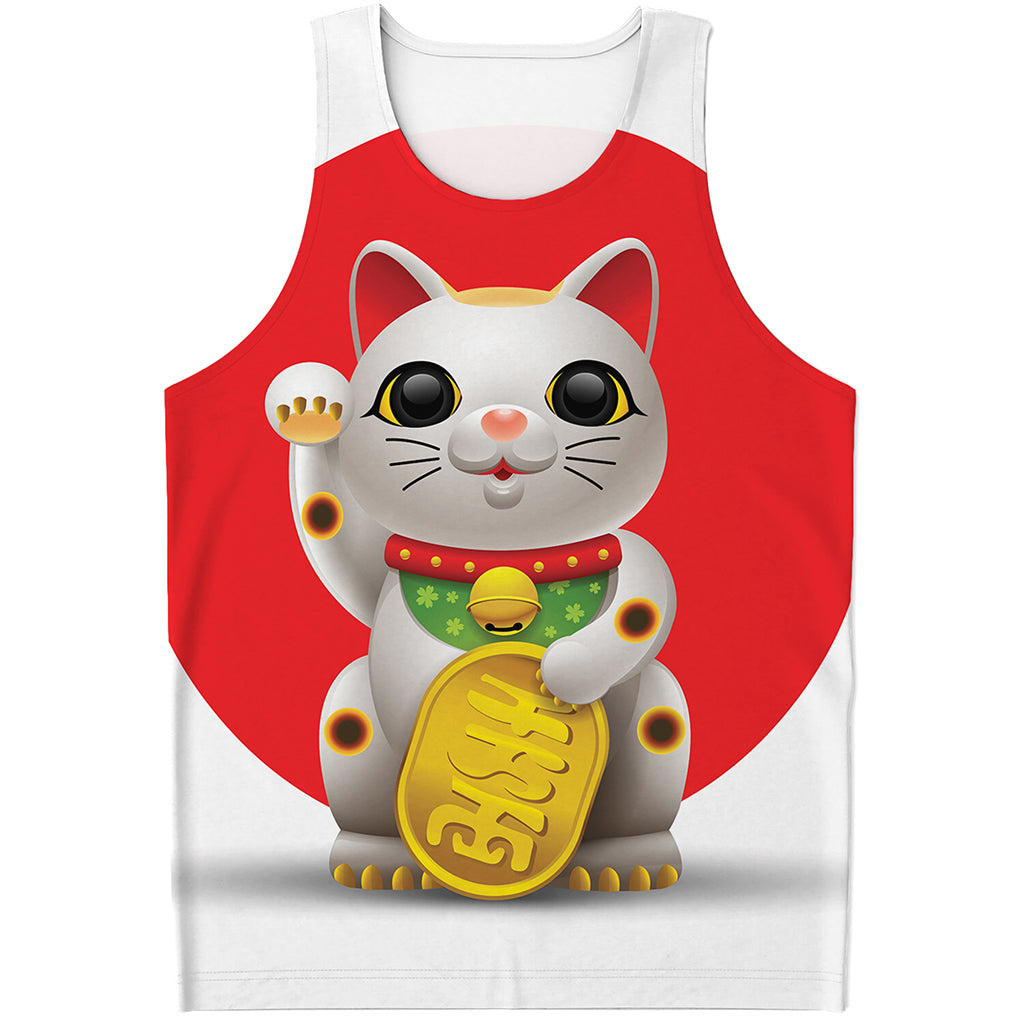 Japanese Lucky Cat Maneki Neko Print Men's Tank Top