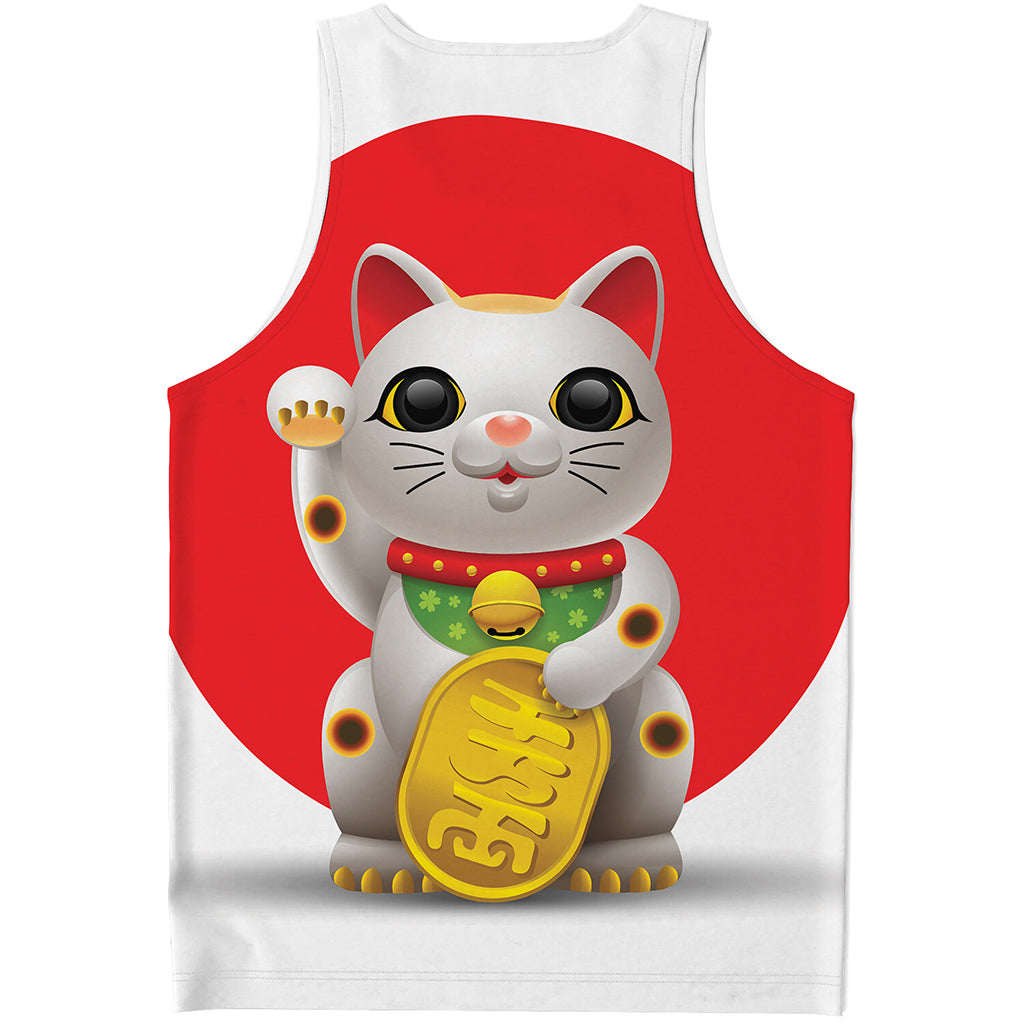 Japanese Lucky Cat Maneki Neko Print Men's Tank Top