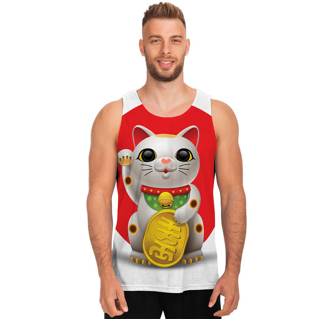 Japanese Lucky Cat Maneki Neko Print Men's Tank Top