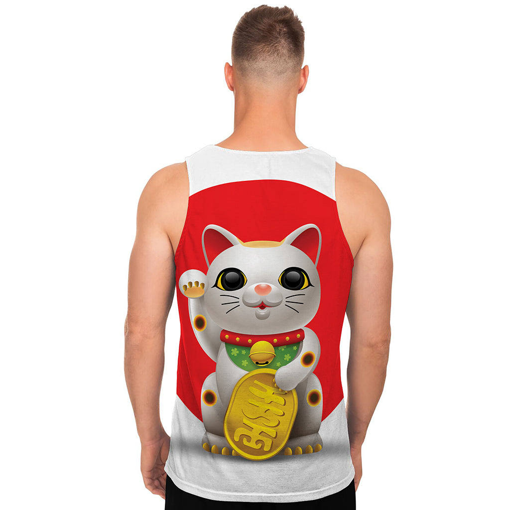 Japanese Lucky Cat Maneki Neko Print Men's Tank Top