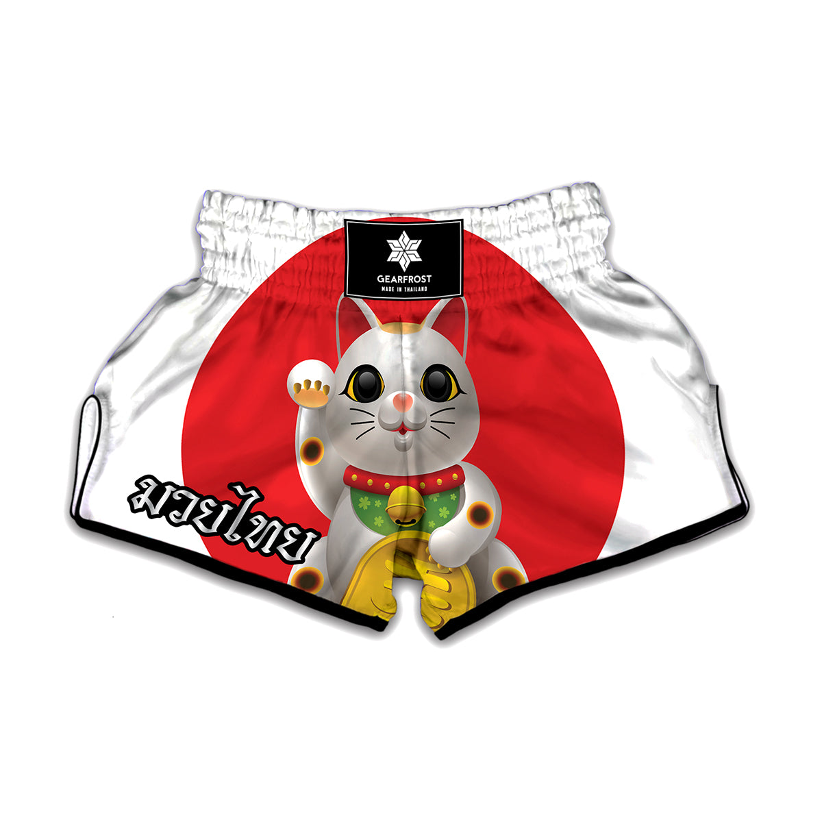 Japanese Lucky Cat Maneki Neko Print Muay Thai Boxing Shorts