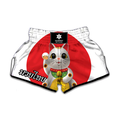 Japanese Lucky Cat Maneki Neko Print Muay Thai Boxing Shorts