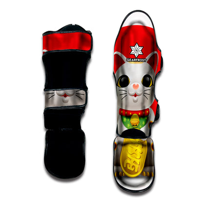 Japanese Lucky Cat Maneki Neko Print Muay Thai Shin Guard