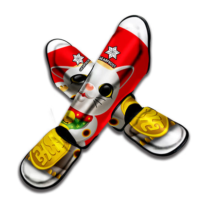 Japanese Lucky Cat Maneki Neko Print Muay Thai Shin Guard