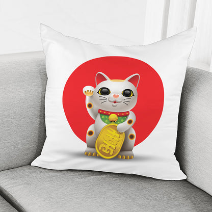Japanese Lucky Cat Maneki Neko Print Pillow Cover