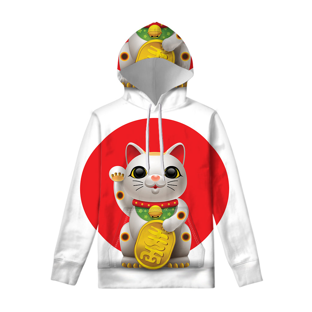 Japanese Lucky Cat Maneki Neko Print Pullover Hoodie