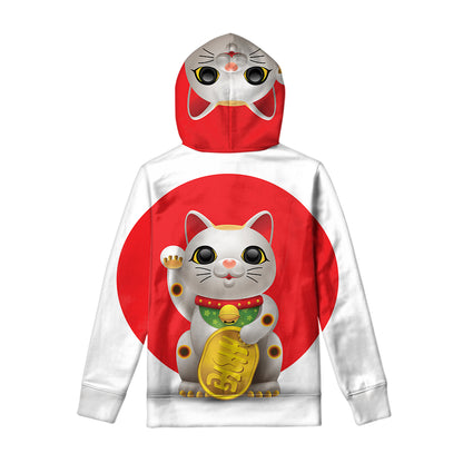 Japanese Lucky Cat Maneki Neko Print Pullover Hoodie