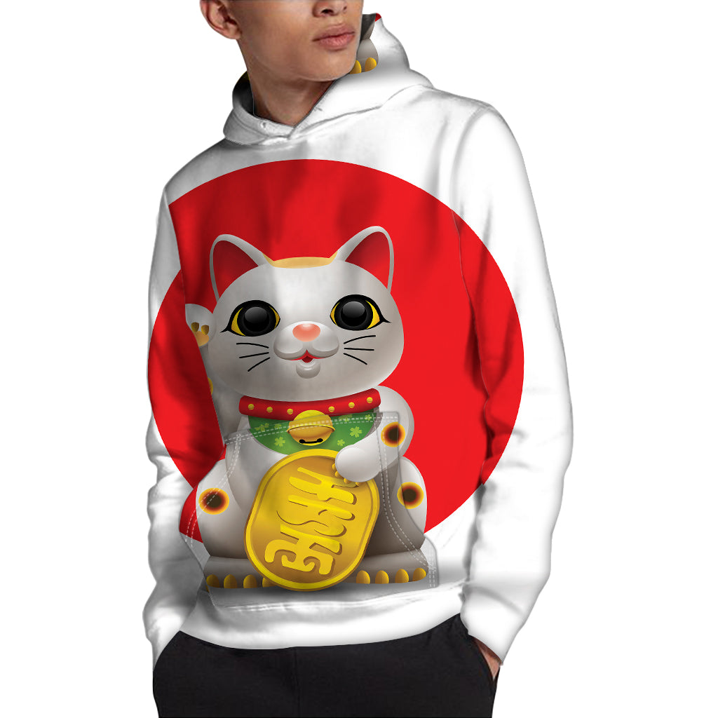 Japanese Lucky Cat Maneki Neko Print Pullover Hoodie