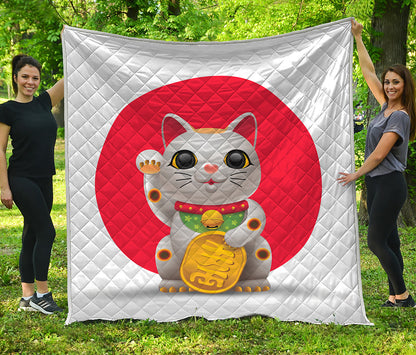 Japanese Lucky Cat Maneki Neko Print Quilt