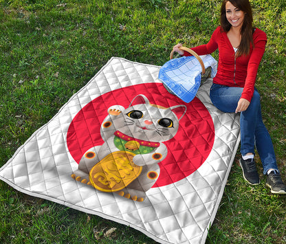 Japanese Lucky Cat Maneki Neko Print Quilt
