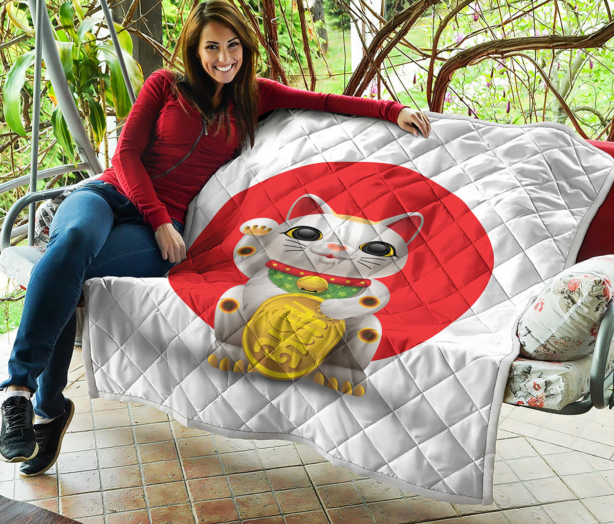 Japanese Lucky Cat Maneki Neko Print Quilt