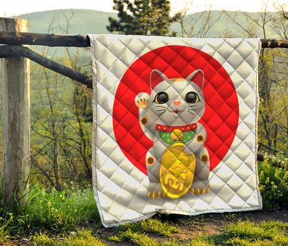 Japanese Lucky Cat Maneki Neko Print Quilt