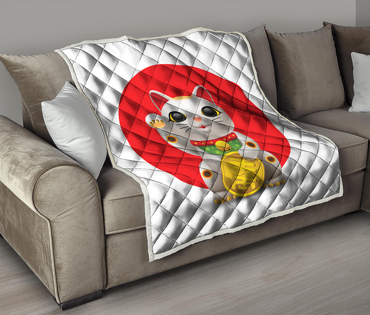 Japanese Lucky Cat Maneki Neko Print Quilt