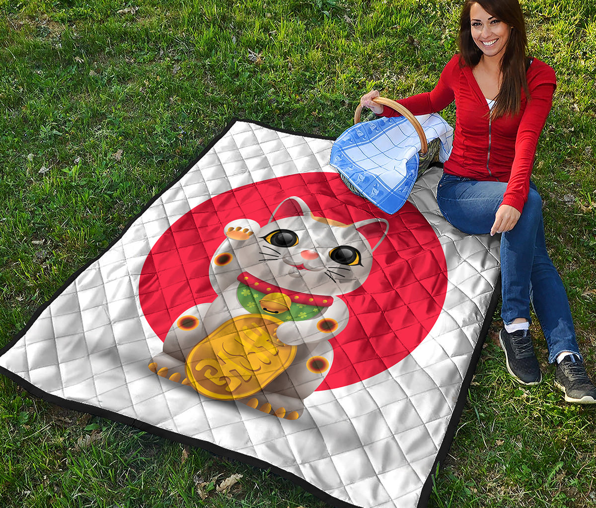 Japanese Lucky Cat Maneki Neko Print Quilt