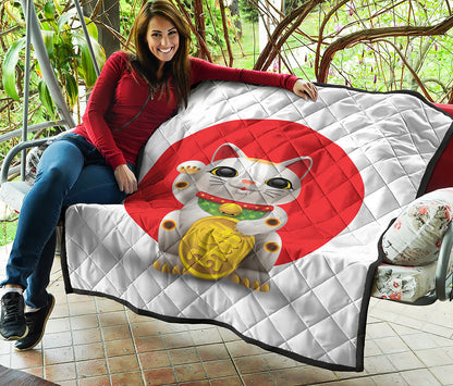 Japanese Lucky Cat Maneki Neko Print Quilt