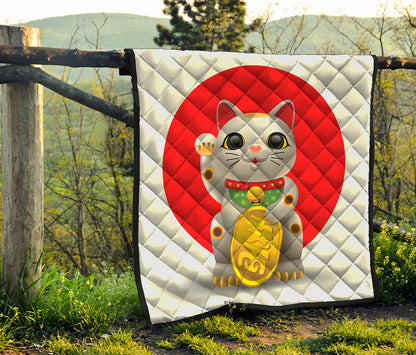 Japanese Lucky Cat Maneki Neko Print Quilt