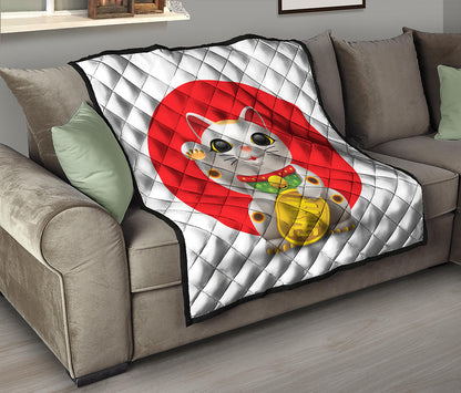 Japanese Lucky Cat Maneki Neko Print Quilt