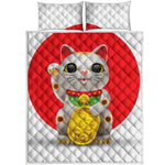Japanese Lucky Cat Maneki Neko Print Quilt Bed Set