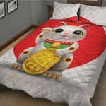 Japanese Lucky Cat Maneki Neko Print Quilt Bed Set