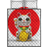 Japanese Lucky Cat Maneki Neko Print Quilt Bed Set