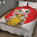 Japanese Lucky Cat Maneki Neko Print Quilt Bed Set