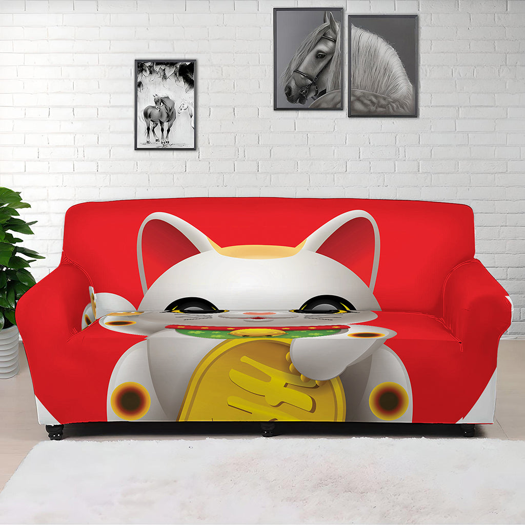 Japanese Lucky Cat Maneki Neko Print Sofa Cover